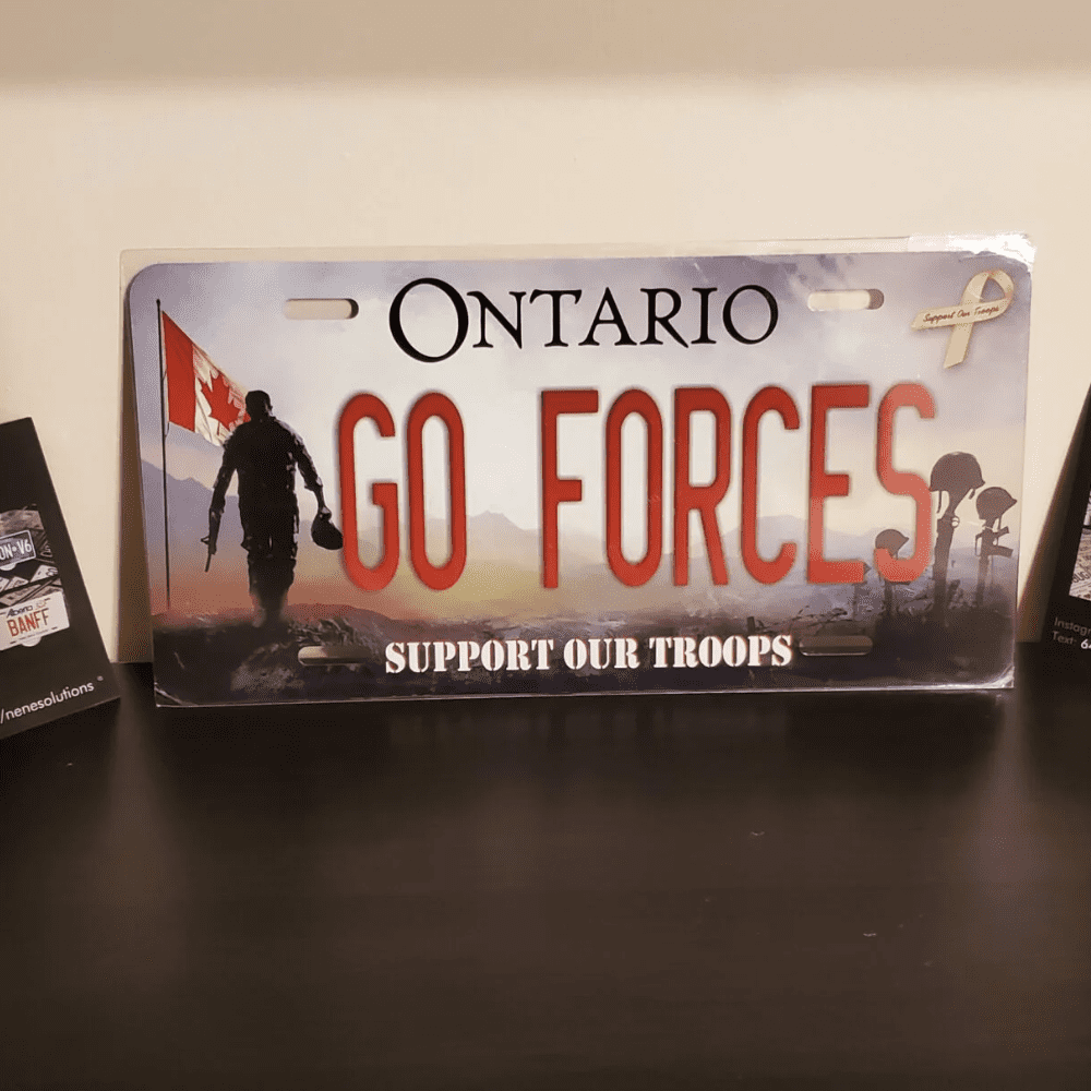 ONTARIO GO FORCES plate with canadian flag